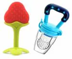 Enorme Silicone Strawberry Fruit Shape Teether with Baby Feeding Nibbler