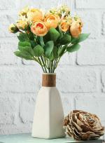 SATYAM KRAFT 2 Pcs Artificial Flower bunch for Gifting, Home, Room, Office, Bedroom, Balcony, Living Room, Table, valentine's day Decoration, Plants and Craft Items Corner (Without Vase Pot) (Pack of 2, Orange)