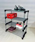 BLUEVISTA Multipurpose Shoe Rack Silver and Black Open Ms Pipe Powder Coated or you can use as Book Stand .