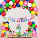 Zyozique Peppa Pig 3rd Birthday Party Decorations - Banner, Balloons, Cupcake Toppers (Pack of 37)