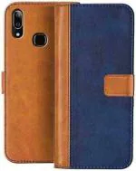 AmericHome Vivo Y83 Pro, Vivo 1726 Blue, Brown Artificial Leather, Silicon Mobile Back Cover
