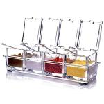 Birudmart Crystal Seasoning Acrylic Box Pepper Salt Spice Rack Plastic 4 Box with Spoons Kitchen See Through Storage Containers Cooking Tools