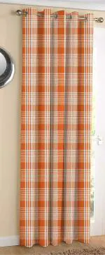 AIRWILL Handloom Cotton Checked Design Blackout and Room Darkening Door Curtains 4x5 feet Pack of 1 (Orange)