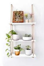 Vah White Wall Hanging Shelf Rustic Rope Shelves Wood 3 Tier