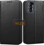 Niger Lava Agni 5G Black Artificial Leather Scratch Proof Mobile Back Flip Cover Cases with Holder