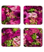 Whats Your Kick Flowers Beautiful Pink Mix Flower Design Printed Set of 4 Coaster With Metal Stand