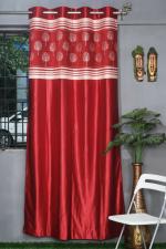 Parda Online Red Jacquard, Polyester Floral Eyelet Window Curtain 5ft, (Pack of 2)