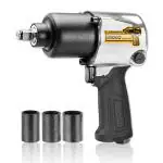 Ingco Air Impact Wrench, 7000 rpm | 610Nm | 2 Hammer Mechanism, Pneumatic Impact Wrench Tool Kit With 3 pcs Socket, 5 Type Connector