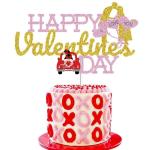Festiko Happy Valentines Day Cake Topper, Love Heart Cake Decorations For Valentines Day Party Supplies, Romantic Xoxo Wedding Anniversary Party Decors