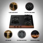 Faber Utopia Black Stainless Steel Glass Top Auto Ignition 3 Brass Burner Gas Stove 60 cm