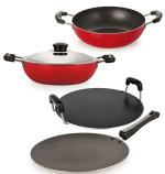 Nirlon 4 pcs of Red, Black Non-stick Pot and Pans Cookware Set Standard