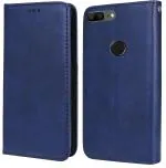 Unistuff Faux Leather Back Case Flip Cover for Honor 9 Lite with ID Card Slot | Foldable Kickstand | 2 Card Slot | 1 Cash Slot - Executive Blue, 61467