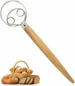 Sambhuya Danish Dough Whisk Stainless Steel Dough Hook Dutch Style Bread Dough Mixer Wooden Handle for Sourdough and Bread Dough Making Mixing Whisking Tool,Bread Whisk 13 Inch