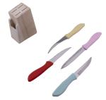 Kitchen Knife and Peeler Set of 5 Stainless Steel Kitchen Tool Set Combo of 3 Vegetable, 1 Fruit Knife and 1 Stainless 1 Wood Stand Steel Peeler (Multi-Color)