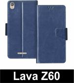 Sbms Lava Z60 Blue Artificial Leather Shock Proof Flip Cover