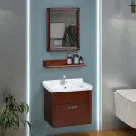 Plantex Wall Mount Vanity Cabinet with Washbasin and Mirror/Bathroom Organizer/Washbasin with Cabinet (Brown)