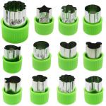 Hasthip Green Cookie Cutter Shapes Set, Stainless Steel Fruit Embossing Mold, Bread Sandwich For Kitchen (Pack Of 12)