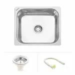 Ruhe Square Single Bowl 15 x 12 x 6 inches Kitchen Sink | Premium Stainless Steel Square Single Bowl Kitchen Sink | Glossy Finish | Including Sink Coupling and Waste pipe
