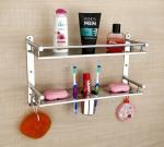 GALERIYA Stainless Steel Wall Mounted 2 Layer Bathroom Shelf Organizer Soap Dish Holder Tumbler Holder Toothbrush Holder Multipurpose Wall Shelves