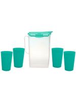 HOMETALES Plastic Fridge Jug & Glasses Sets ( Pack of 5 ), Green Colour