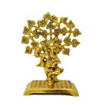 Style Homez TVASHTR ART, Dancing and Damru Playing Lord Ganesha in front of AAK Tree Gold Plated Metal Statue Décor, Antique Finish Decorative Showpiece
