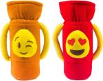 Ole Baby Multicolor Emoji Face Velvet Milk Feeding Bottle Cover With Handle 16X10X6.5 cm ,Pack Of 2