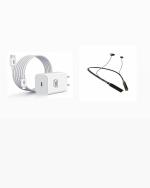 Ibond Head set Fast Charger Compatible for Apple iPhone X iPhone XR iPhone Xs iPhone Xs Max (Adapter)(not:-Cable not Include)-White & Golden NeckBand Combo