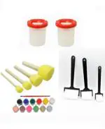 Pehrovin Ventures Painting Combo Of Non Spill Paint Pots (Set Of 2 ) +Sponge Dabbers (Set Of 4) +Sponge Rollers (Set Of 3) + Kids Safe Tempera Paints ( Set Of 12 Paints ) + Paint Brush (1) For Kids