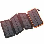 OUKAFEN 25000 mAh Lithium Polymer Power Bank HI-S025 with 4 Solar Panels Outdoor Waterproof Solar Phone Chargers with Dual 2.1A USB Ports, Black