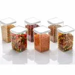 LEAWALLCereal Multicolor Square Plastic Kitchen- Storage Box Lid Food Rice Pasta Pulses Container Containers BPA Free 10 x 8 x 18 Pack of 6