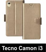 Sbms Tecno Camon I3 Gold Artificial Leather Shock Proof Flip Cover