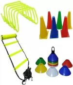 CHS Plastic Football Training Kit Combo of 4 Mtr Ladder, 10 Soccer Cone 6inch 6, 6 Hurdle 6inch for All Age Group Pack of 1