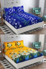 VORDVIGO 3D Polycotton Double Bedsheets Combo Pack of 2 Double Bed Sheets with 4 Pillow Covers, Size- 90*90 inches (Multicolor)