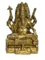 Kalarambh Brass Lord Brahma Idol Murti Statue for Pooja Puja Room Mandir Collectible Handicraft Art, Yellow, 4 x 2 x 6 Inch (L x W x H)