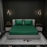 Stoa Paris Sateen Elastic Fitted Bedsheets for Super King Size Bed Emerald Green Bedding Set with Pillow Cover