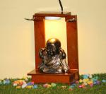 Miss Peach - Multicolor Vastu Fangshui Laughing Gautam Buddha Statue with wooden Lamp Big Size Idols , Diwali Gift, Best Gift for Diwali Decor, Diwali Decoration