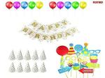 Festiko Birthday PhotoBooth Combo Pack Of 56 (20 Pcs Photo Booth Props, 1 Birthday Banner, 10 Pcs Birthday Cap, 25Pcs Multi Colour Latex Balloon)