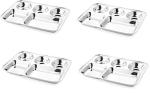 THW Set of 4 Stainless Steel Lunch Dinner Plate Bhojan Thali 5 in 1 Rectangle Compartments Kitchen & Dining Set