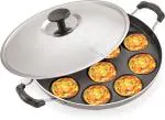iVBOX Eco-Plus Non-Stick Appam Maker 12 Cavity Paddu Pan Paniyarakkal Patra Paniarakkal with Lid 1 L capacity 23 cm diameter (Aluminium, Non-stick)