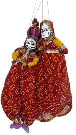 eGharonda Traditional Handcrafted Rajasthani Colorful Wooden Face String, Wood Folk Puppets aka Kathputli aka Rajasthani Dolls Art, Handmade Puppet Pair for Home Décor, Cultural Program and Events