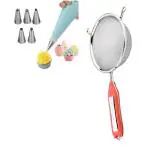 FIRST FRONT Cake Decorating 6 Pcs Nozzle with Stainless Steel Soup Strainer Juice & Multicolour, (Pack of 2) l Kitchen Tools l Essential Kitchen Tools l Tools l Kitchen l Utensils l Stainless Steel Tools l Steel Kitchen Tools l Metal Tools