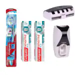 Colgate 360 Floss-tip Medium Bristle Toothbrush+Colgate Sensitive Plus Sensitivity Relief Toothpaste, Pack Of 140g(70gX2)With PRO-ARGIN Technology++ Free wall mount automatic toothpaste dispenser