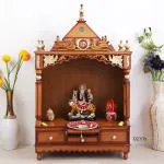 DZYN Furnitures Pooja Graham Large Floor Rested Pooja Mandir without Door (Teak Gold)