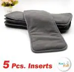 Mom's Pride Grey Charcoal Bamboo Extra Absorbent 4 Layer Bambu Char-Coal Inserts Wetfree Reusable (Pack Of 5)