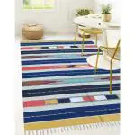 Budhraj Durry Udhyog Flatweave Striped 4x6 Ft' Handloom Dhurrie Rugs for Living Room, Bed Room, Gest Room, Kitchen and More Flatweave Woven Dhurry Kilim Cotton Dhurries Dari Rag (120x180) Cm