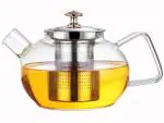 Cracker Transparent Borosilicate Glass And Stainless Steel Heat Resistant Tea Pot Kettle With Infuser Strainer Stovetop Safe 1000ml