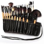 AVTY 32 Pcs Wooden Make Up Brush Kit With PU Leather Roll on Pouch (Pack of 32)