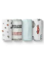 Moms Home Organic Cotton Soft Baby Muslin Swaddle Blue Car 100x100 - Pack of 2