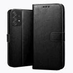 RJR Flip Cover for Samsung Galaxy A52 (4G), A52s(5G), A52(5G) with Kick Stand| Dual Layer | Card Slot |Leather Case Cover-Black