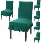 HOKIPO Dining Chair Cover Set of 6 Seater with Frill, Teal (AR-4793-D3*6)